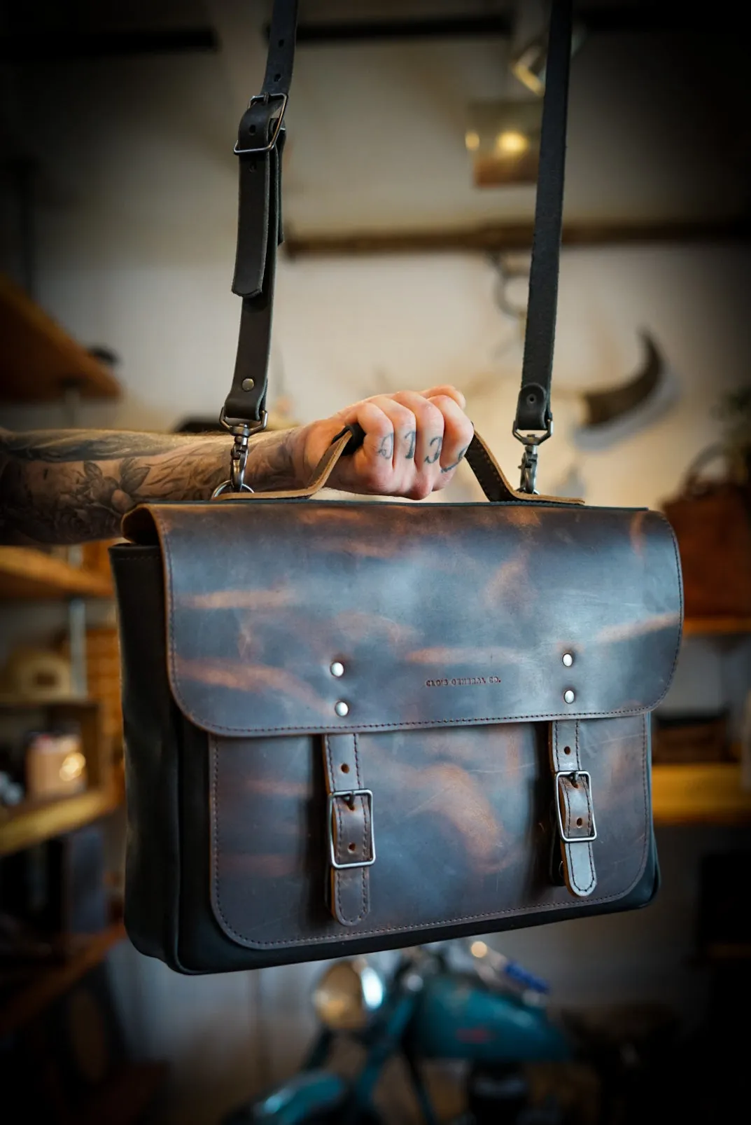 16" Messenger Bag (Two Tone: Hardtimes Brown   Flat Black Accents)