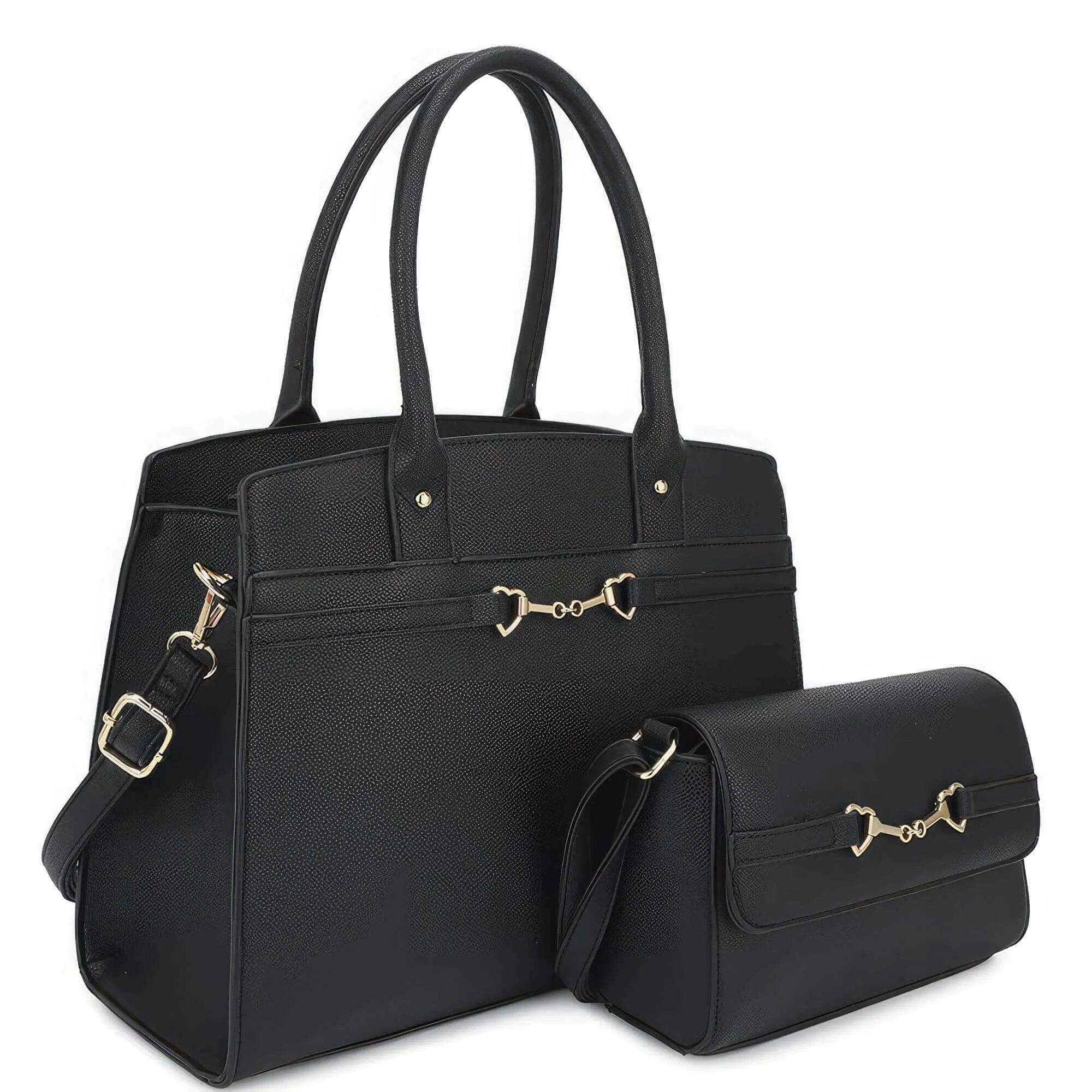 2 in 1 Matching Design Handle Satchel With Crossbody Bag