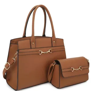 2 in 1 Matching Design Handle Satchel With Crossbody Bag