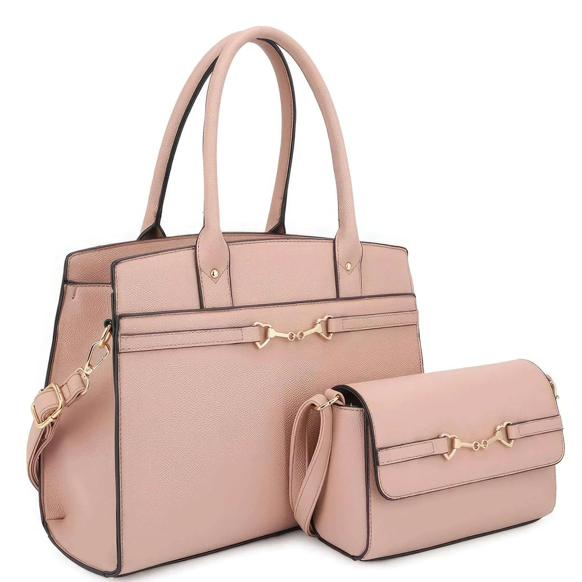 2 in 1 Matching Design Handle Satchel With Crossbody Bag