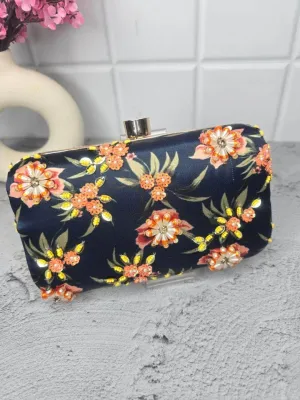 Black Floral Creeper Box Clutch