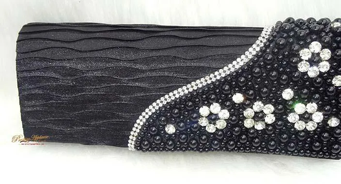 Black Simply Party Evening Clutch with Pearl Embelishment Evening Party Wedding Purse