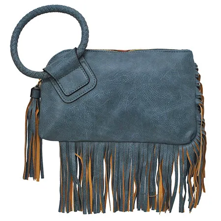 Blue NGIL Faux Leather Fringe Wristlet