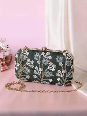 Breathtaking Bottle Green Embrioded Clutch