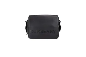 Burberry Bruno Small Black Embossed Branded Leather Messenger Crossbody