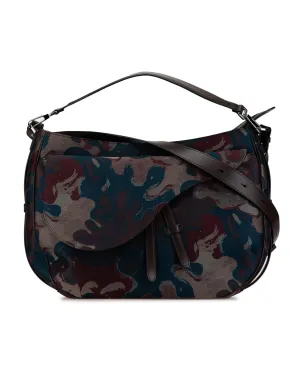 Canvas Camouflage Soft Saddle Bag with Leather Trim and Multiple Pockets