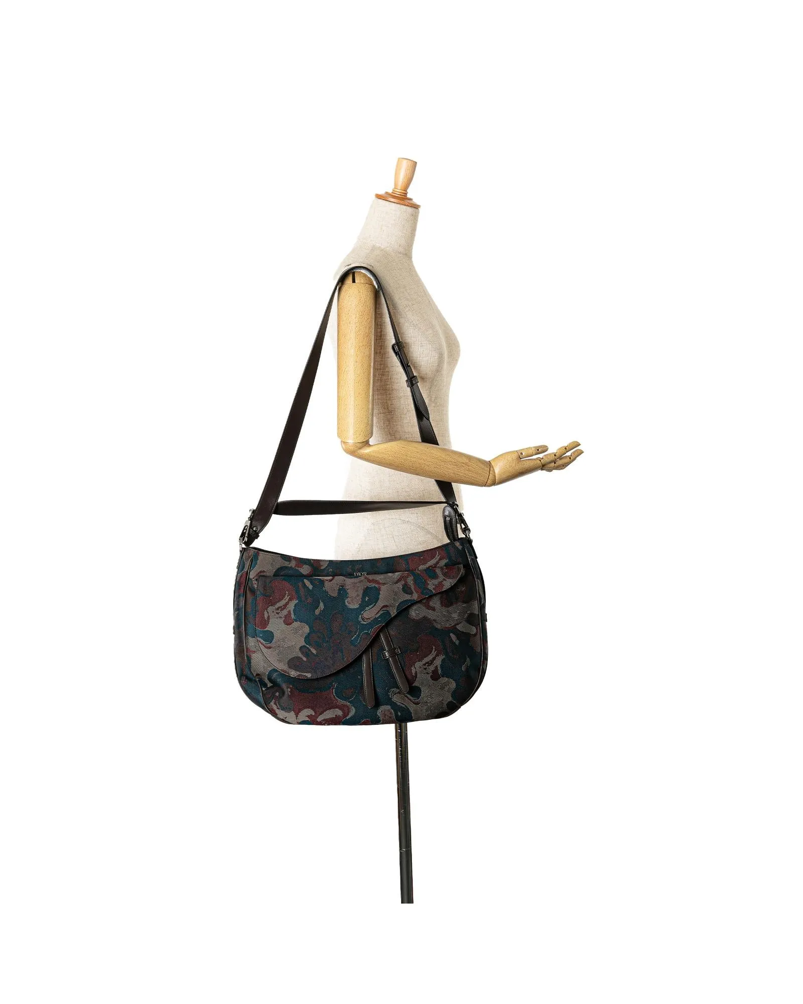 Canvas Camouflage Soft Saddle Bag with Leather Trim and Multiple Pockets