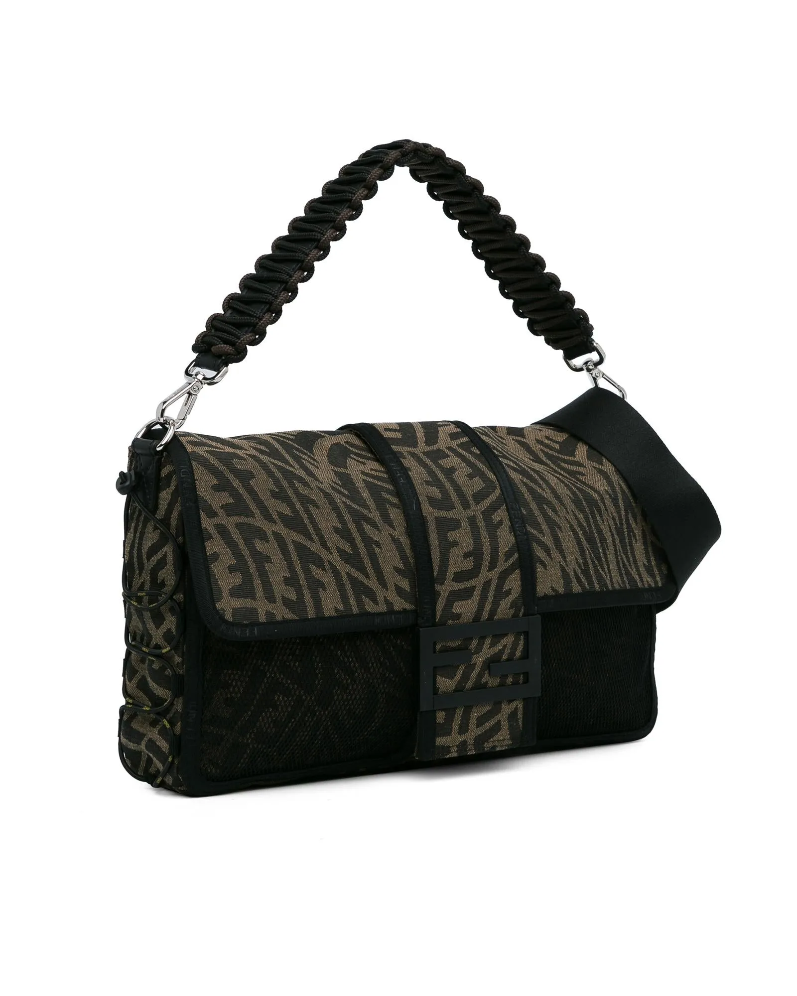 Canvas Mesh Baguette Satchel with Leather Strap