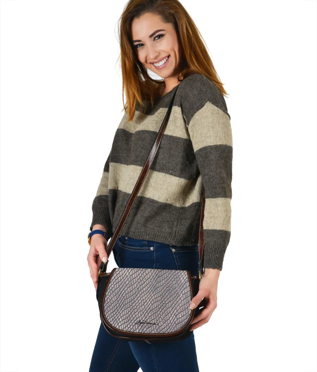 Croc Print Saddle Shoulder Bag