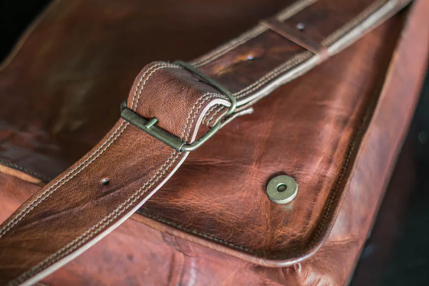 Distressed Leather Messenger Bag 13"