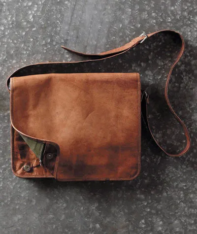 Distressed Leather Messenger Bag 13"