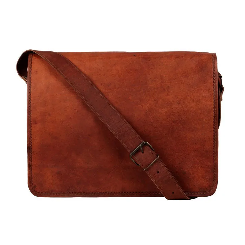 Distressed Leather Messenger Bag 13"