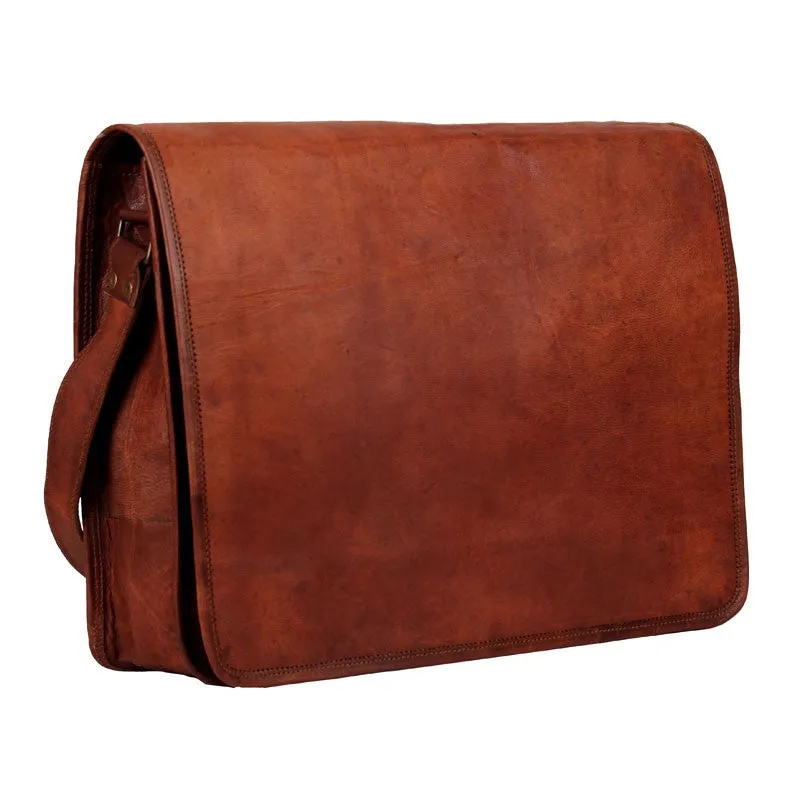 Distressed Leather Messenger Bag 13"