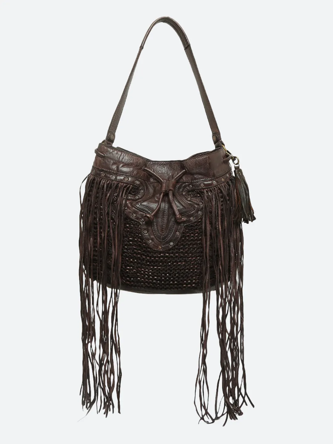 Genuine Brown Leather Bucket Bag