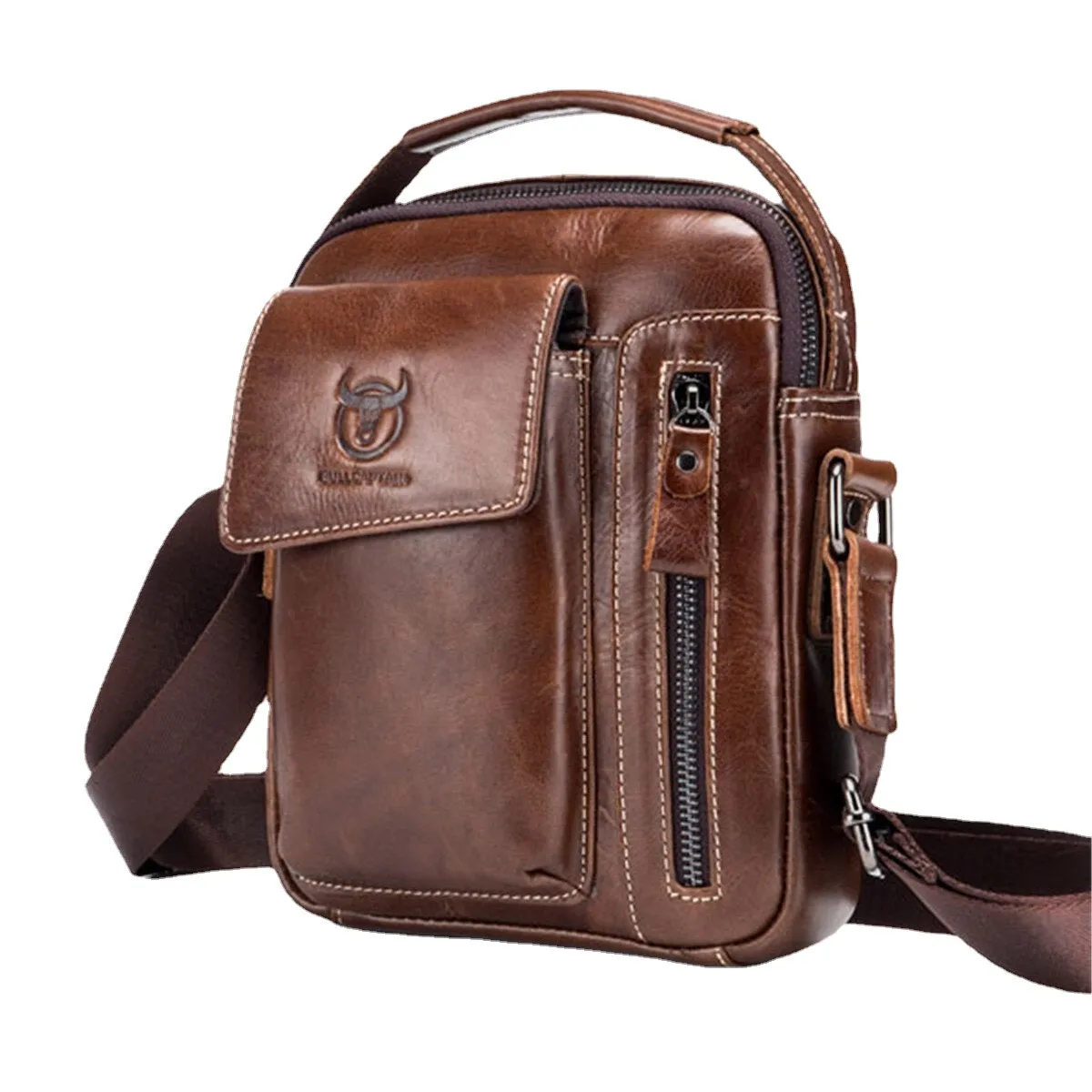 Genuine Leather Business Messenger Bag Vintage Mini Shoulder Crossbody For Men