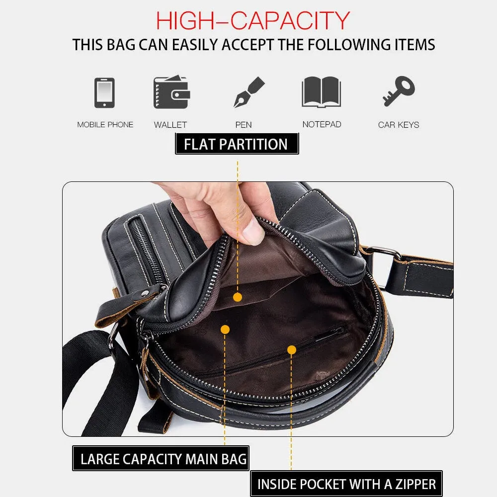 Genuine Leather Business Messenger Bag Vintage Mini Shoulder Crossbody For Men