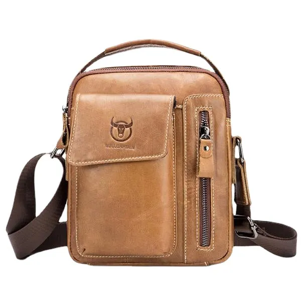 Genuine Leather Business Messenger Bag Vintage Mini Shoulder Crossbody For Men