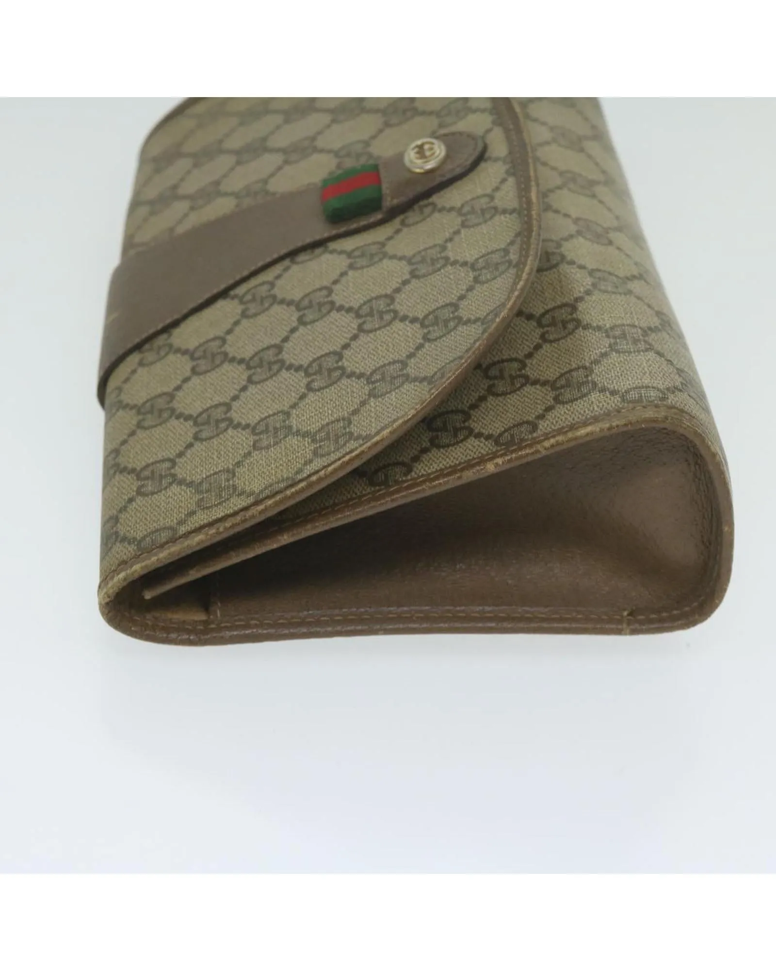 GG Supreme Clutch Bag with Web Sherry Line in Beige Red and Green