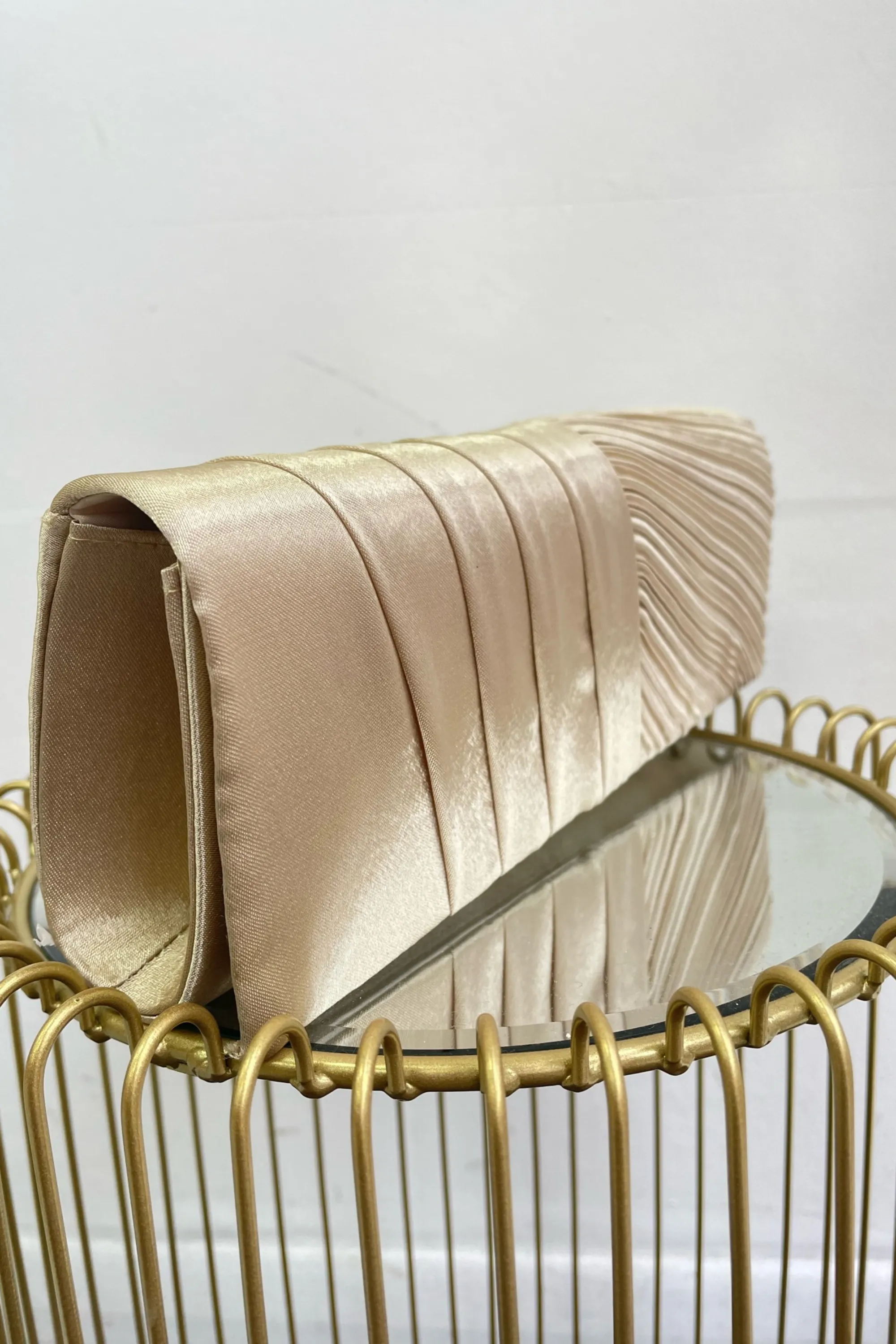 Gold Ruched Satin Clutch Bag