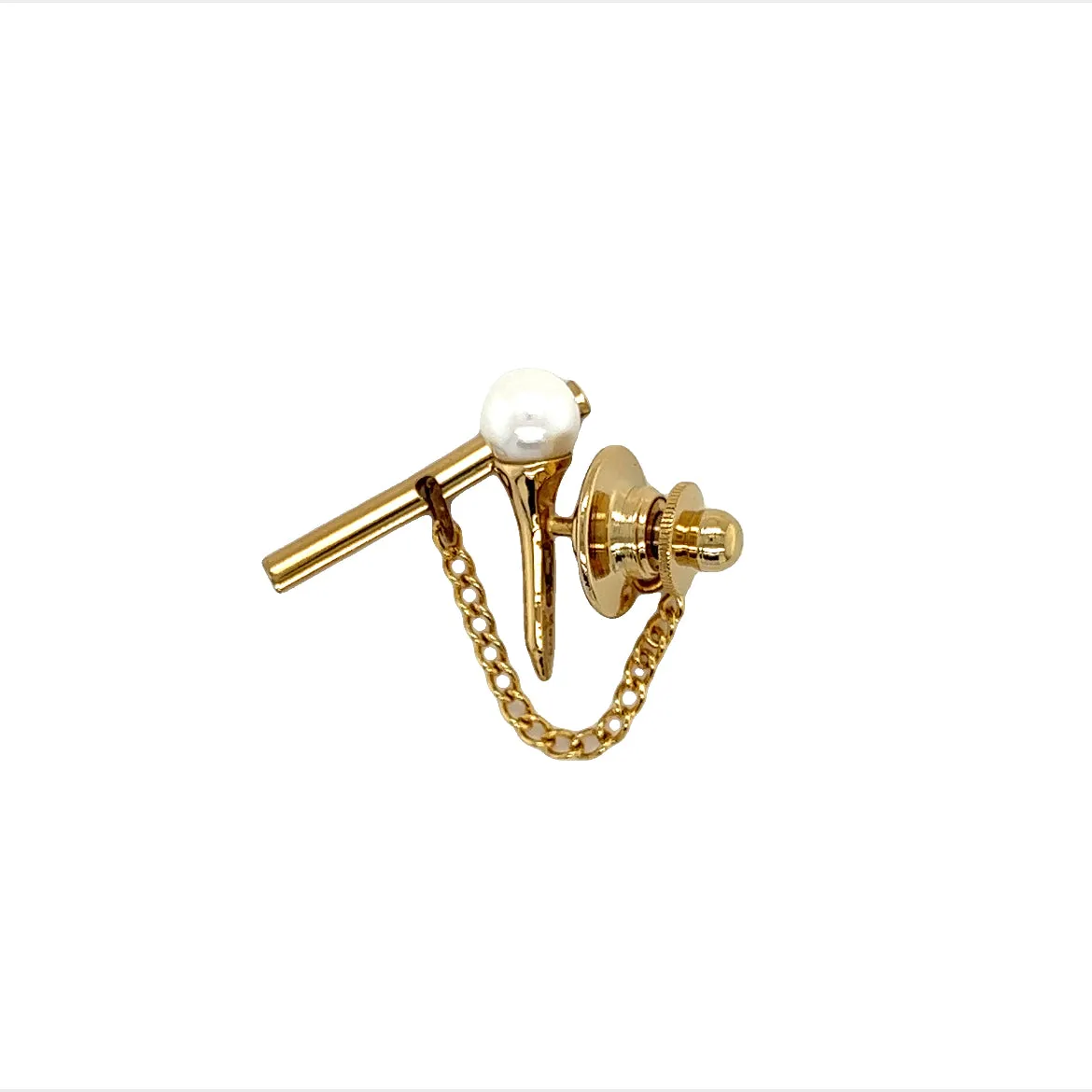 Golf Pin Tie Tack with a 6mm White Pearl in 14K Yellow Gold