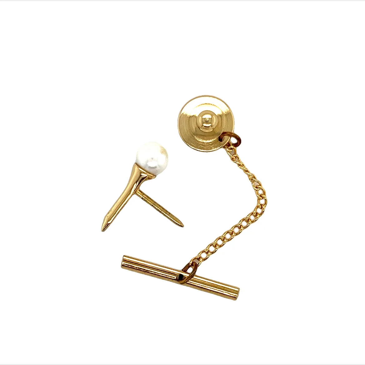 Golf Pin Tie Tack with a 6mm White Pearl in 14K Yellow Gold