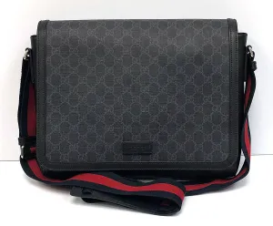 Gucci GG Supreme Black Flap Messenger Bag