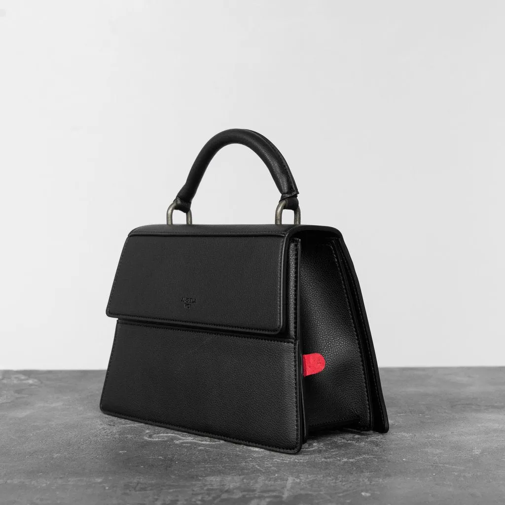 Black Hamilton Satchel with Signature Signet Detail