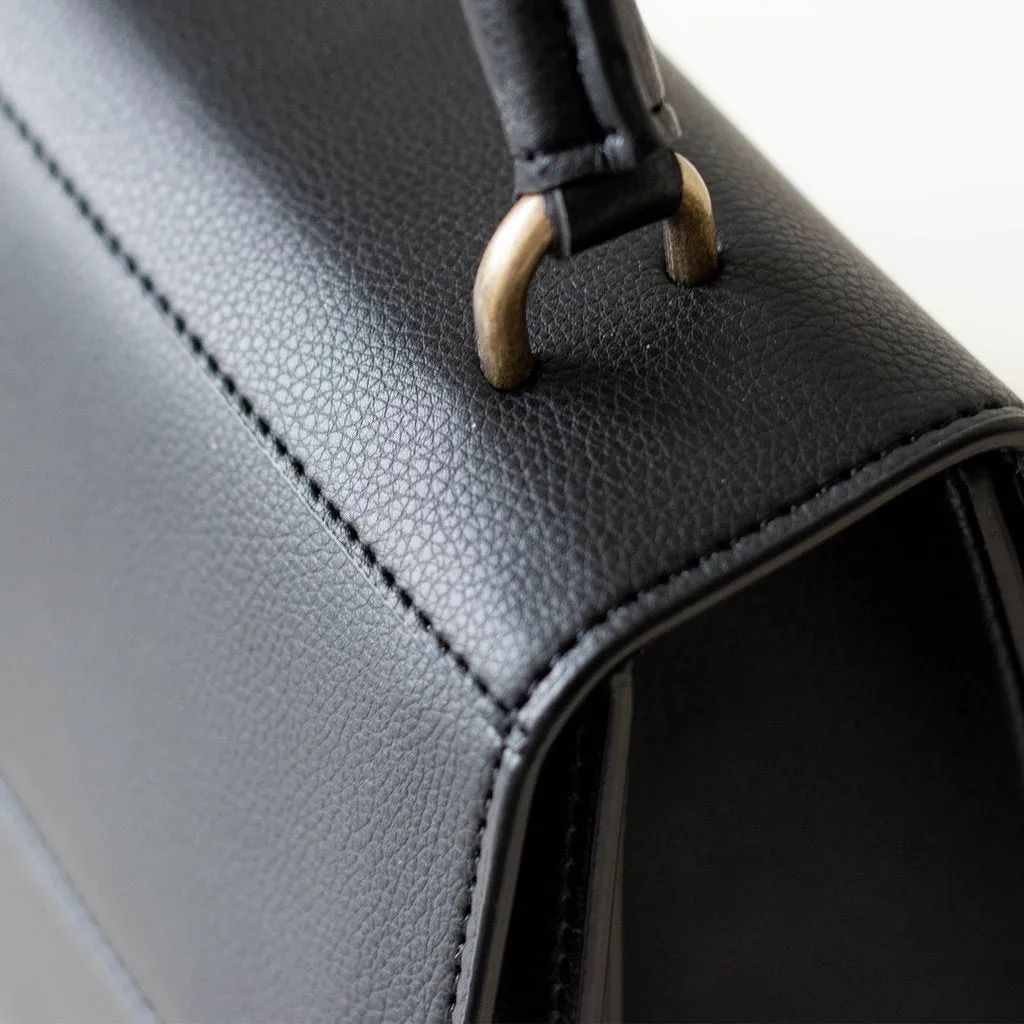 Black Hamilton Satchel with Signature Signet Detail