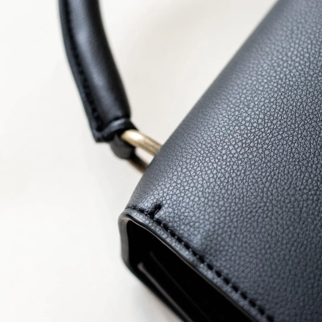 Black Hamilton Satchel with Signature Signet Detail