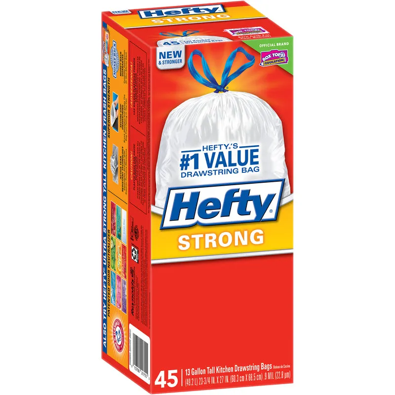 Hefty Strong 13 gal Kitchen Trash Bags Drawstring 45 pk 0.9 mil