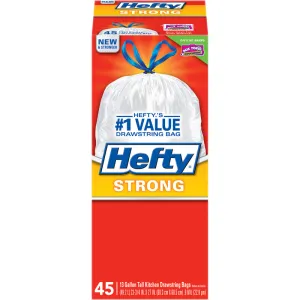 Hefty Strong 13 gal Kitchen Trash Bags Drawstring 45 pk 0.9 mil