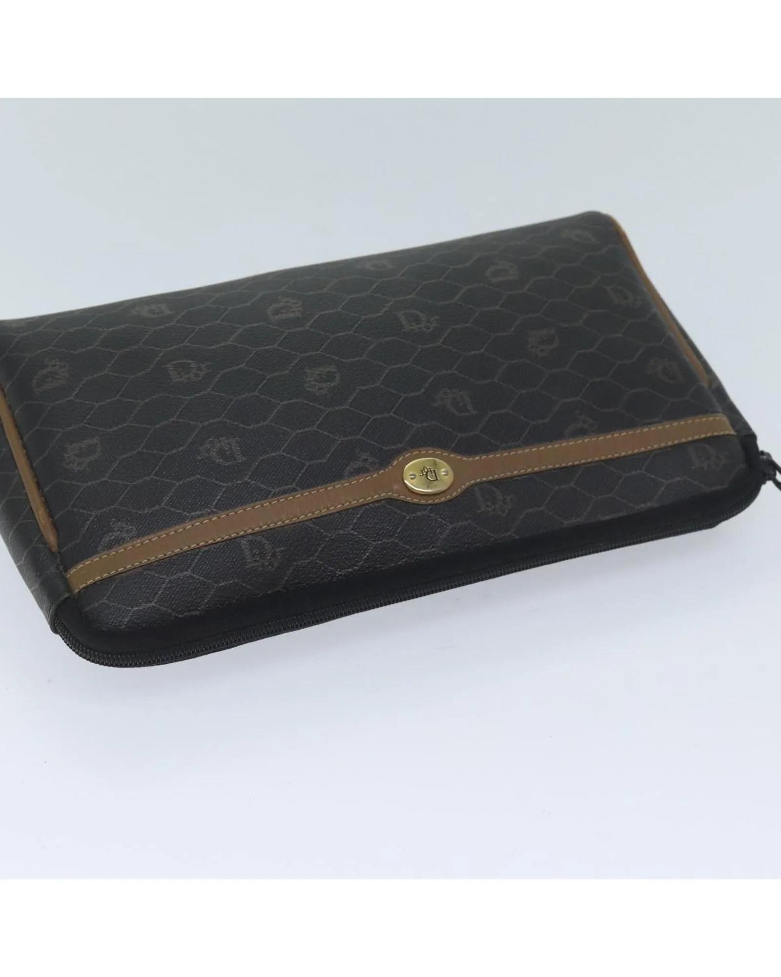 Honeycomb Canvas Clutch Bag in Black PVC Leather by Christian Dior