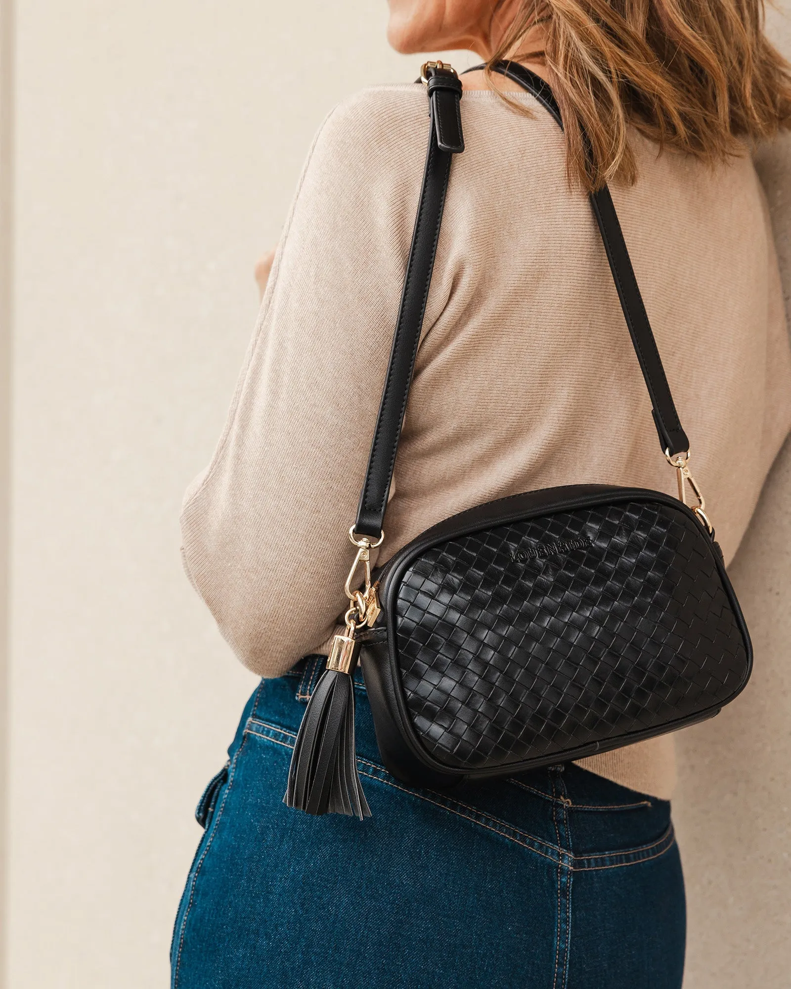 JACINTA WOVEN CROSSBODY BAG BLACK