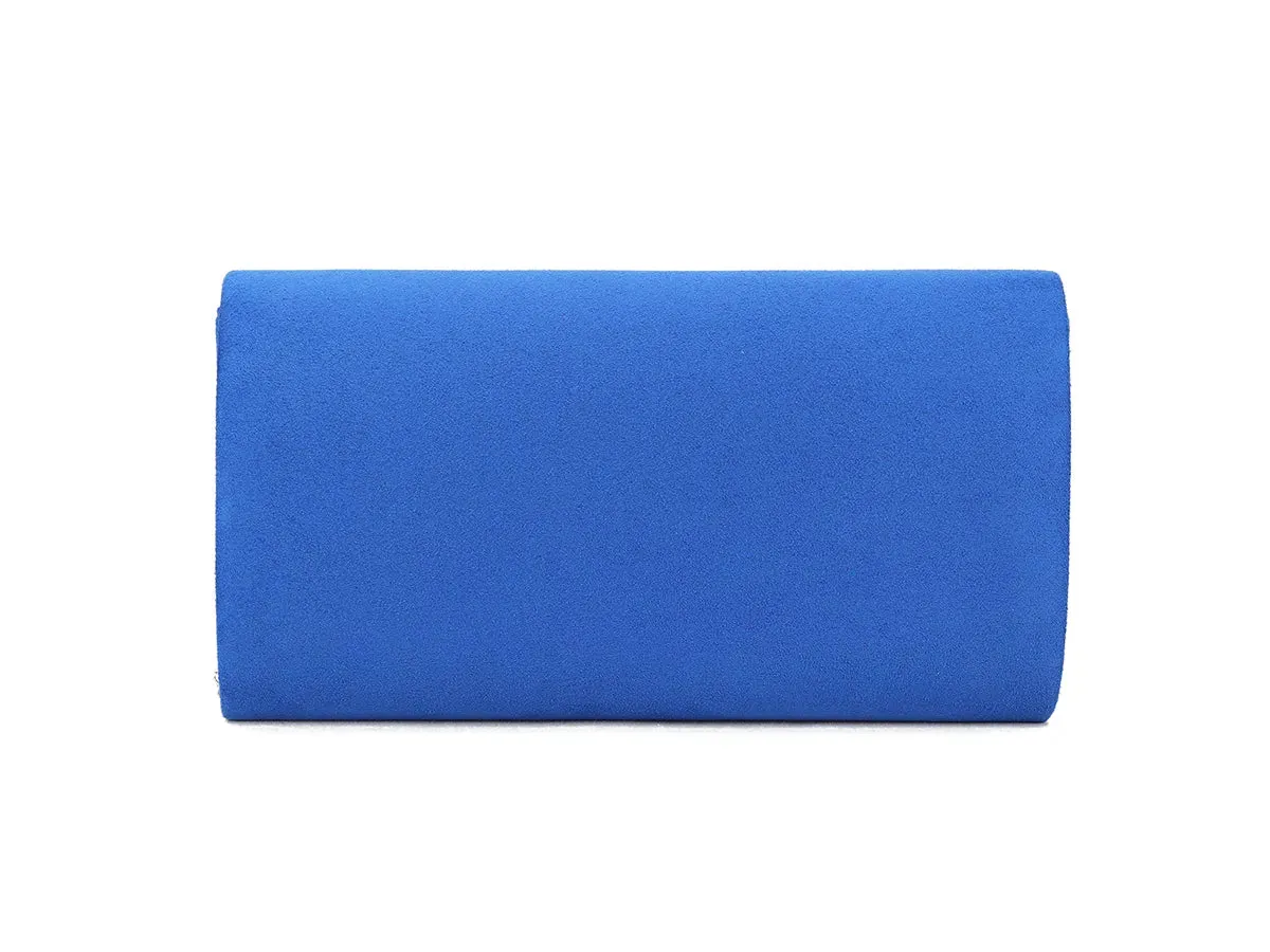 Koko Royal Blue Suedette Clutch Bag with Diamante Detail