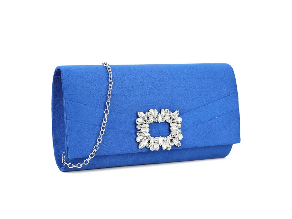 Koko Royal Blue Suedette Clutch Bag with Diamante Detail