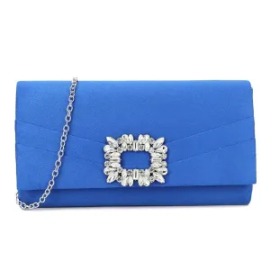 Koko Royal Blue Suedette Clutch Bag with Diamante Detail