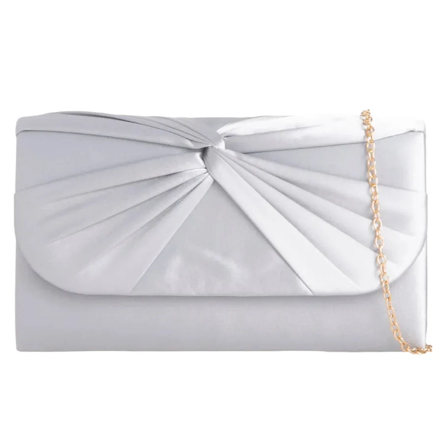 Koko Silver Knot satin clutch bag