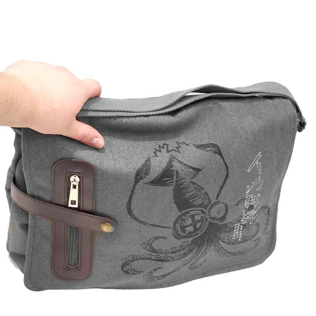 Laptop Bag - Science Squid Black on Gray Canvas Messenger Bag by Namu