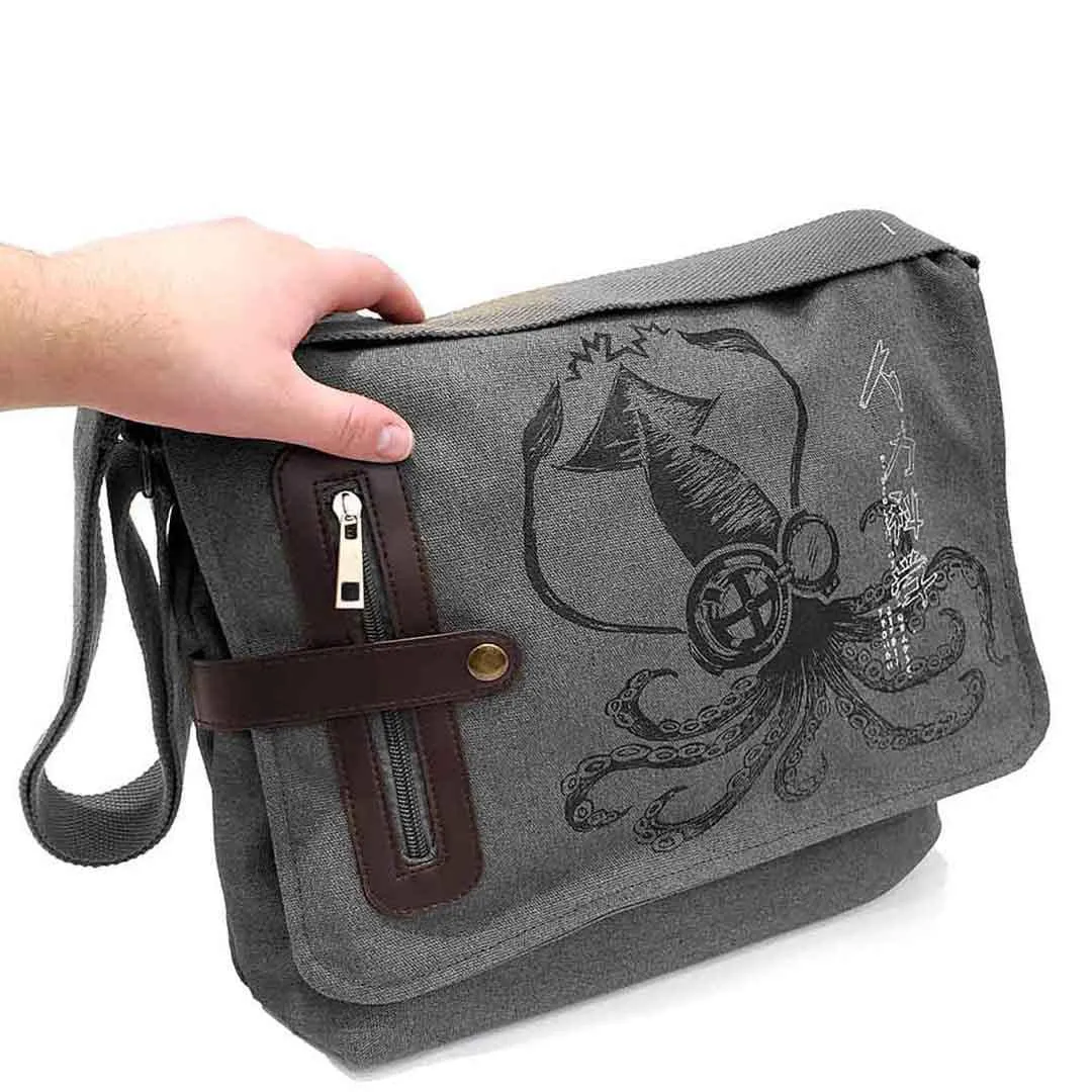 Laptop Bag - Science Squid Black on Gray Canvas Messenger Bag by Namu