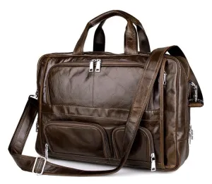 Large Capacity Real Genuine Leather Men Messenger Business Travel 15.6'' Laptop Briefcase Bag