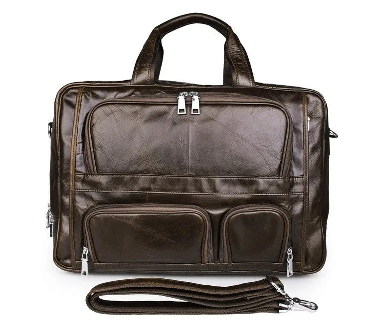 Large Capacity Real Genuine Leather Men Messenger Business Travel 15.6'' Laptop Briefcase Bag