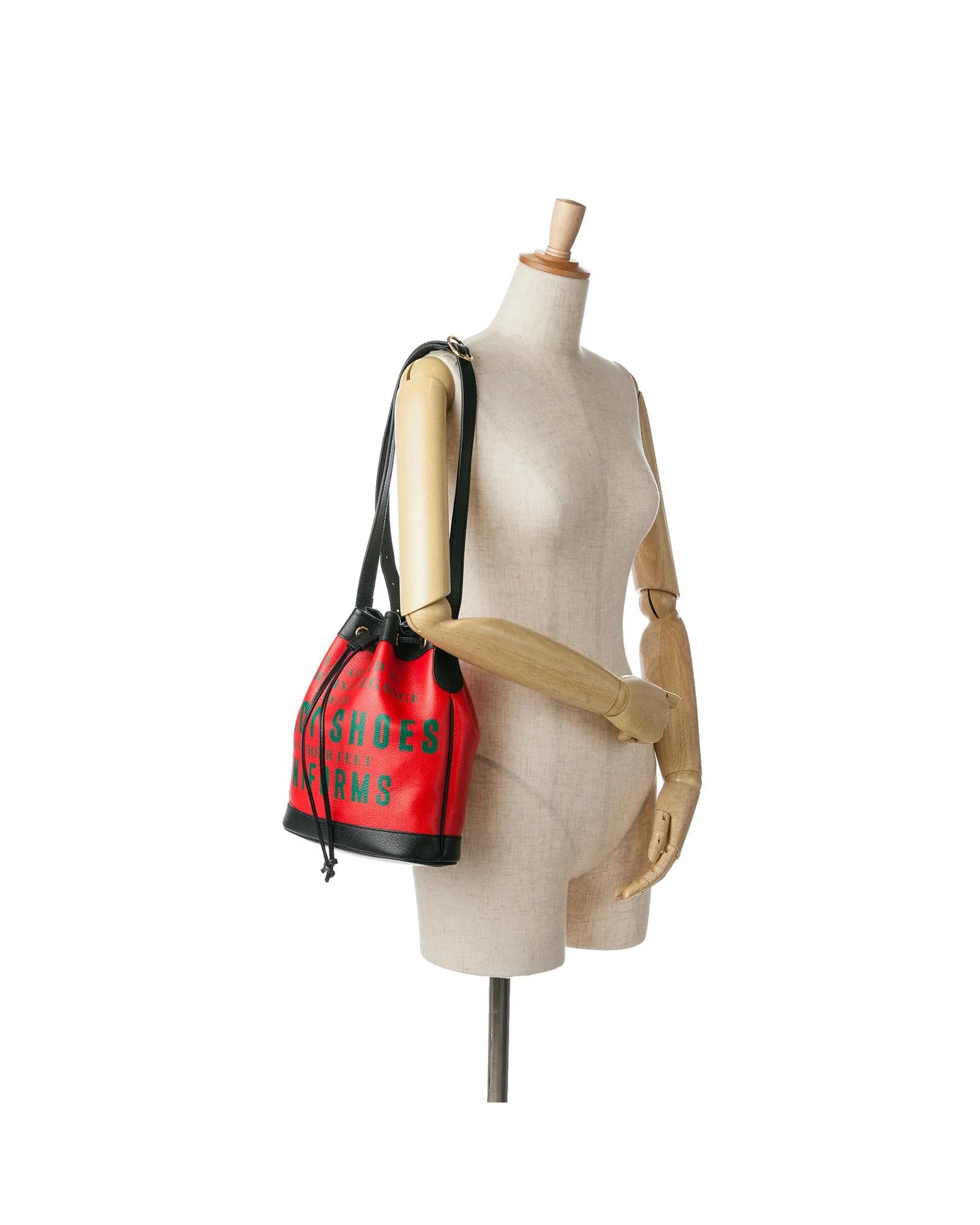 Leather Uniform Bucket Bag with Drawstring Closure