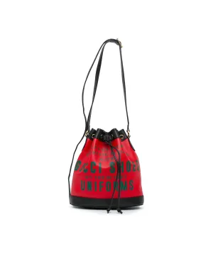 Leather Uniform Bucket Bag with Drawstring Closure