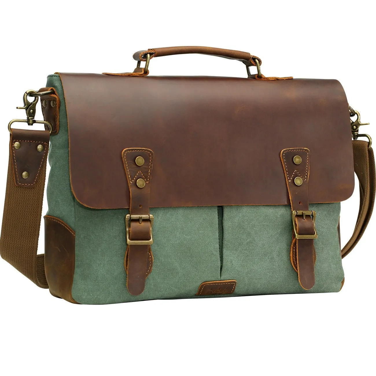 Leather Vintage Messenger Bag for 15.6 inch laptops,Satchel Briefcase Bag for Men and Women Green