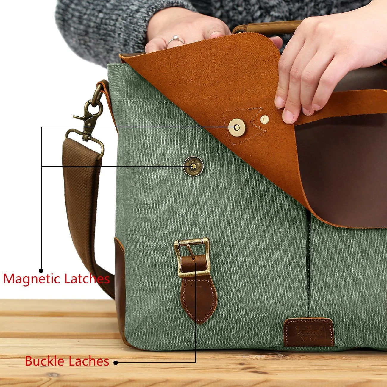 Leather Vintage Messenger Bag for 15.6 inch laptops,Satchel Briefcase Bag for Men and Women Green