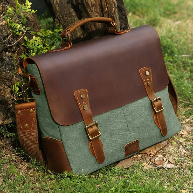 Leather Vintage Messenger Bag for 15.6 inch laptops,Satchel Briefcase Bag for Men and Women Green