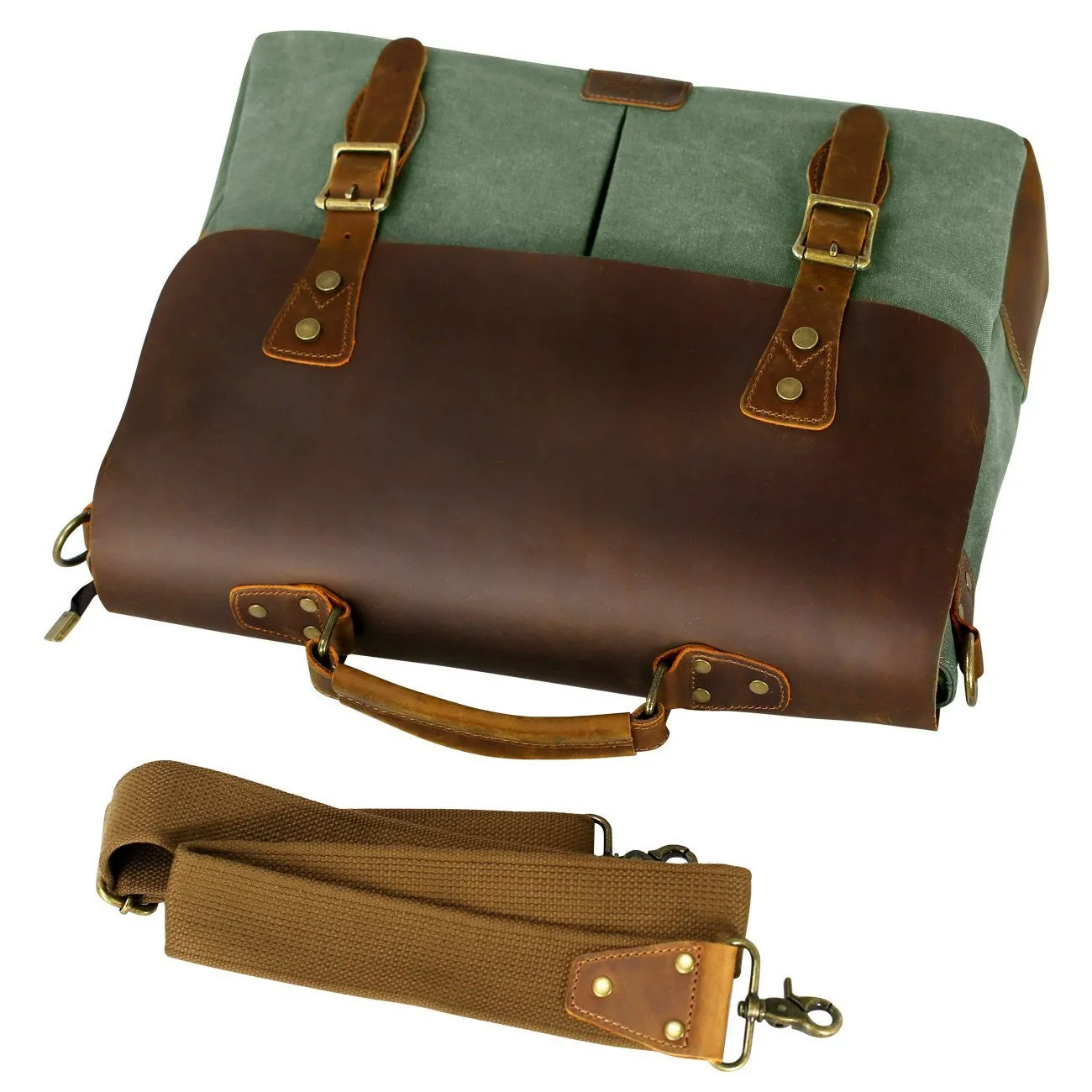 Leather Vintage Messenger Bag for 15.6 inch laptops,Satchel Briefcase Bag for Men and Women Green