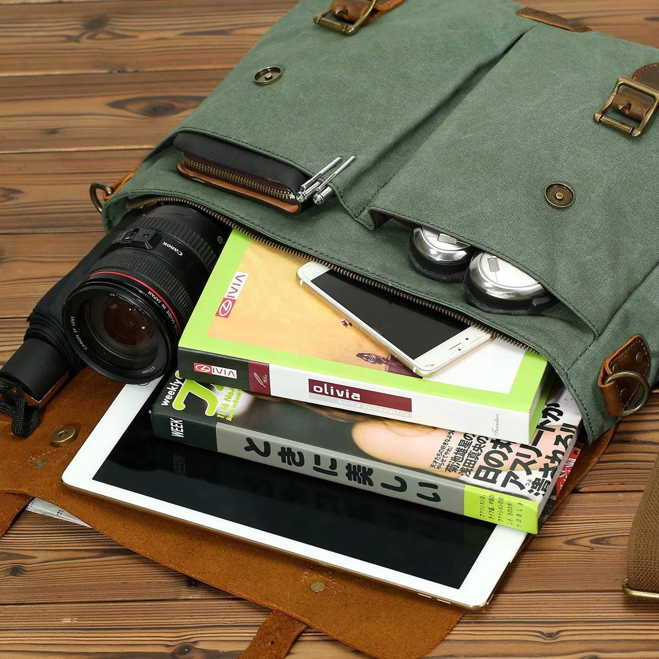 Leather Vintage Messenger Bag for 15.6 inch laptops,Satchel Briefcase Bag for Men and Women Green