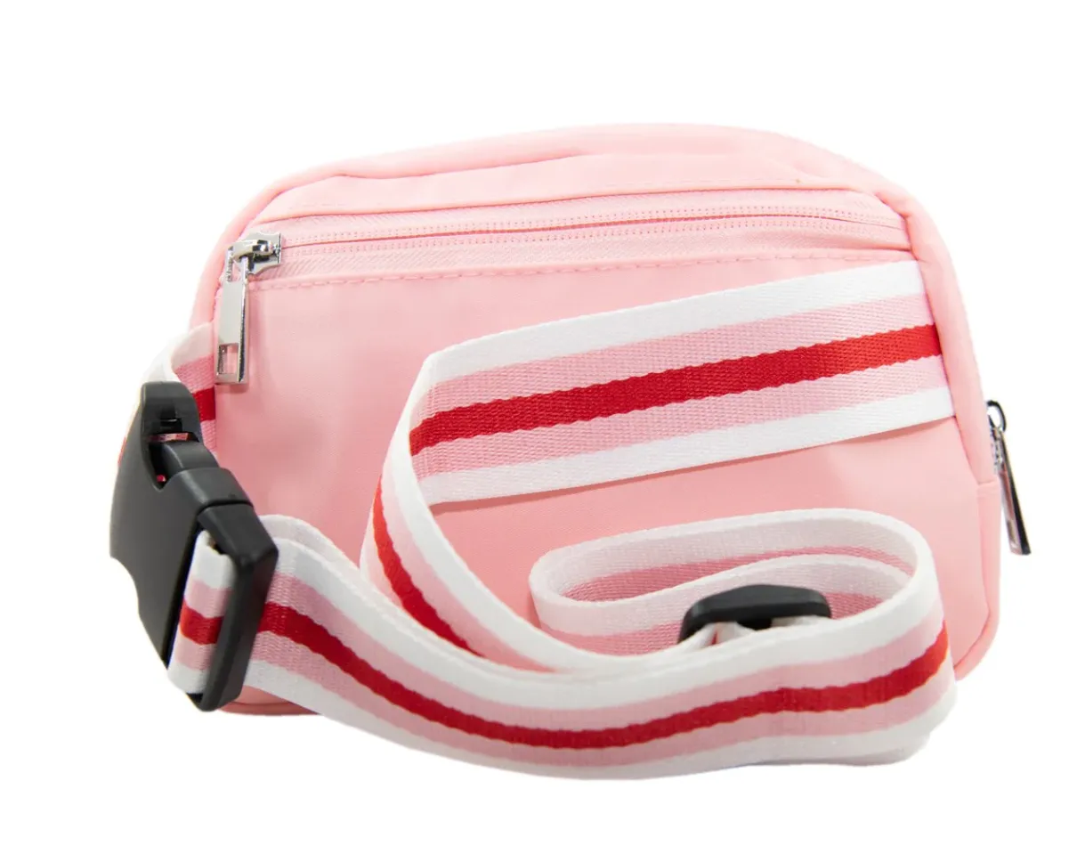 Light Pink Solid Belt Bag w/ Striped Strap