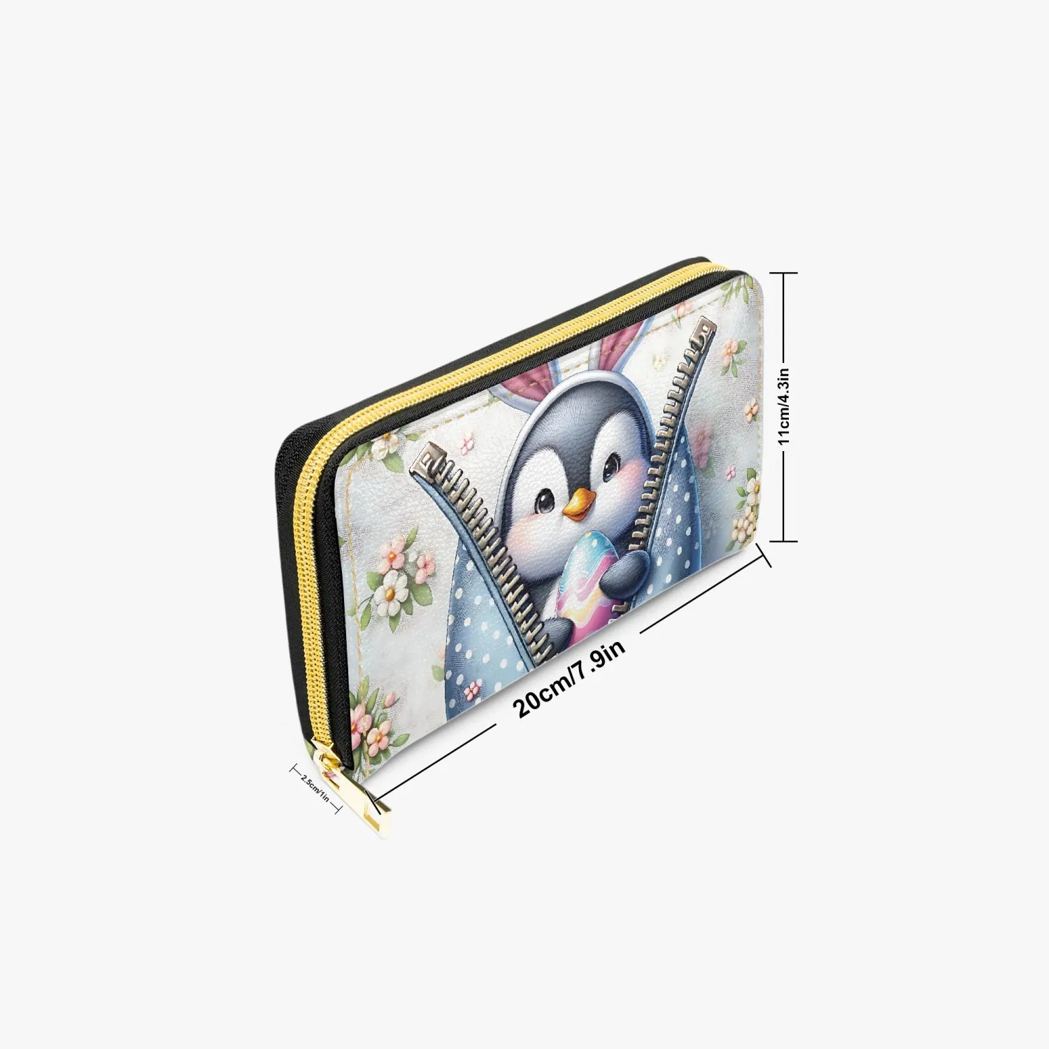 Long Type Zipper Purse, Easter, Penguin with Bunny Ears, awd-1306